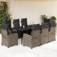 9 Piece Garden Dining Set with Cushions Grey Poly Rattan