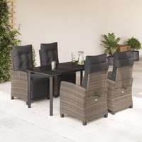 5 Piece Garden Dining Set with Cushions Grey Poly Rattan