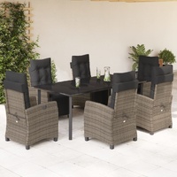 7 Piece Garden Dining Set with Cushions Grey Poly Rattan