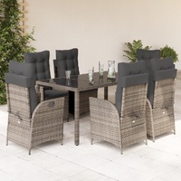 7 Piece Garden Dining Set with Cushions Grey Poly Rattan