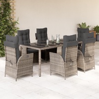 7 Piece Garden Dining Set with Cushions Grey Poly Rattan