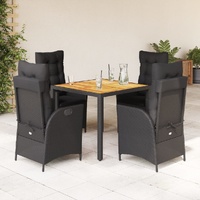 5 Piece Garden Dining Set with Cushions Black Poly Rattan