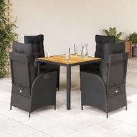 5 Piece Garden Dining Set with Cushions Black Poly Rattan