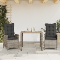 3 Piece Garden Dining Set with Cushions Grey Poly Rattan
