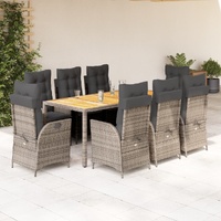 9 Piece Garden Dining Set with Cushions Grey Poly Rattan