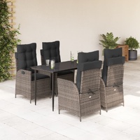 5 Piece Garden Dining Set with Cushions Grey Poly Rattan