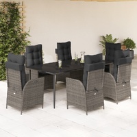 7 Piece Garden Dining Set with Cushions Grey Poly Rattan