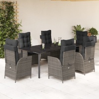 7 Piece Garden Dining Set with Cushions Grey Poly Rattan