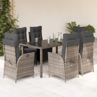 7 Piece Garden Dining Set with Cushions Grey Poly Rattan
