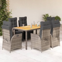 7 Piece Garden Dining Set with Cushions Grey Poly Rattan