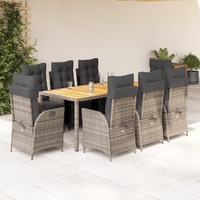 9 Piece Garden Dining Set with Cushions Grey Poly Rattan
