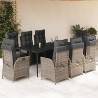 9 Piece Garden Dining Set with Cushions Grey Poly Rattan