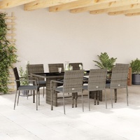 9 Piece Garden Dining Set with Cushions Grey Poly Rattan