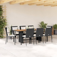 9 Piece Garden Dining Set with Cushions Black Poly Rattan