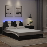 Bed Frame "Viana" with LED without Mattress Black and White 137x190 cm Double