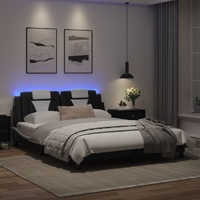 Bed Frame "Viana" with LED without Mattress Black and White 152x203 cm Queen