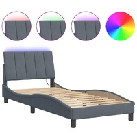 Bed Frame with LED without Mattress Dark Grey 90x190 cm Velvet