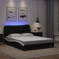 Bed Frame with LED without Mattress Black and White 137x187 cm Double