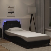 Bed Frame with LED without Mattress Black 90x190 cm