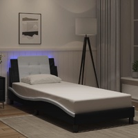 Bed Frame with LED without Mattress "Zadar" Black and White 107x203 cm King Single"