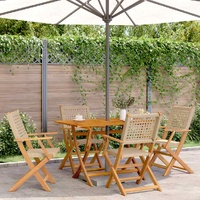 Folding Garden Chairs 4 pcs Beige Poly Rattan and Solid Wood