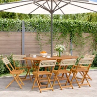 Folding Garden Chairs 8 pcs Beige Poly Rattan and Solid Wood