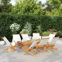 Folding Garden Chairs 8 pcs Cream White Fabric and Solid Wood