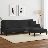 2-Seater Sofa Bed with Pillows and Footstool Black Velvet