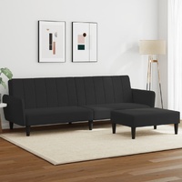 2-Seater Sofa Bed with Footstool Black Velvet