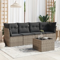 5 Piece Garden Sofa Set with Cushions Grey Poly Rattan