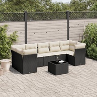 8 Piece Garden Sofa Set with Cushions Black Poly Rattan