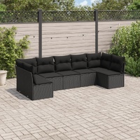7 Piece Garden Sofa Set with Cushions Black Poly Rattan