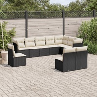 10 Piece Garden Sofa Set with Cushions Black Poly Rattan
