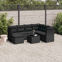 8 Piece Garden Sofa Set with Cushions Black Poly Rattan