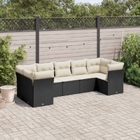7 Piece Garden Sofa Set with Cushions Black Poly Rattan
