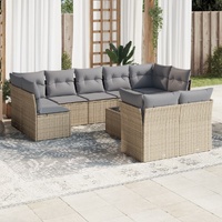 10 Piece Garden Sofa Set with Cushions Beige Poly Rattan