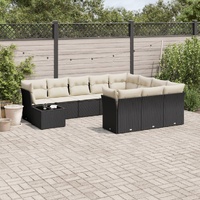 11 Piece Garden Sofa Set with Cushions Black Poly Rattan