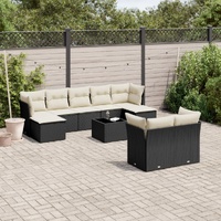 10 Piece Garden Sofa Set with Cushions Black Poly Rattan