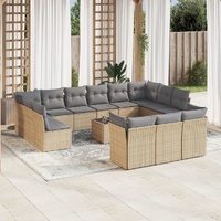 14 Piece Garden Sofa Set with Cushions Beige Poly Rattan
