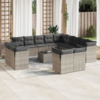 14 Piece Garden Sofa Set with Cushions Grey Poly Rattan