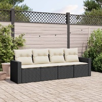 4 Piece Garden Sofa Set with Cushions Black Poly Rattan