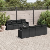 9 Piece Garden Sofa Set with Cushions Black Poly Rattan