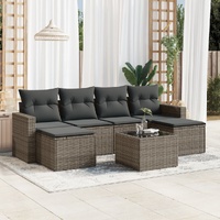 7 Piece Garden Sofa Set with Cushions Grey Poly Rattan