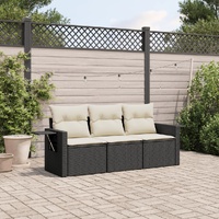 3 Piece Garden Sofa Set with Cushions Black Poly Rattan