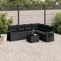 7 Piece Garden Sofa Set with Cushions Black Poly Rattan