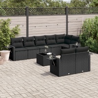 9 Piece Garden Sofa Set with Cushions Black Poly Rattan