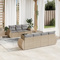 8 Piece Garden Sofa Set with Cushions Beige Poly Rattan