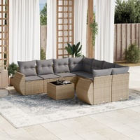 9 Piece Garden Sofa Set with Cushions Beige Poly Rattan