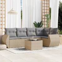 6 Piece Garden Sofa Set with Cushions Beige Poly Rattan