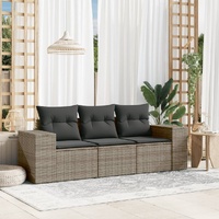 3 Piece Garden Sofa Set with Cushions Grey Poly Rattan